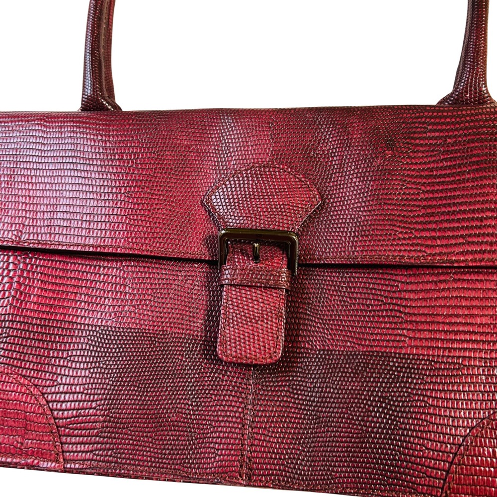 Furla Shoulder Bag Medium Burgundy Lizard Embossed Leather Buckle Flap - Picture 3 of 14
